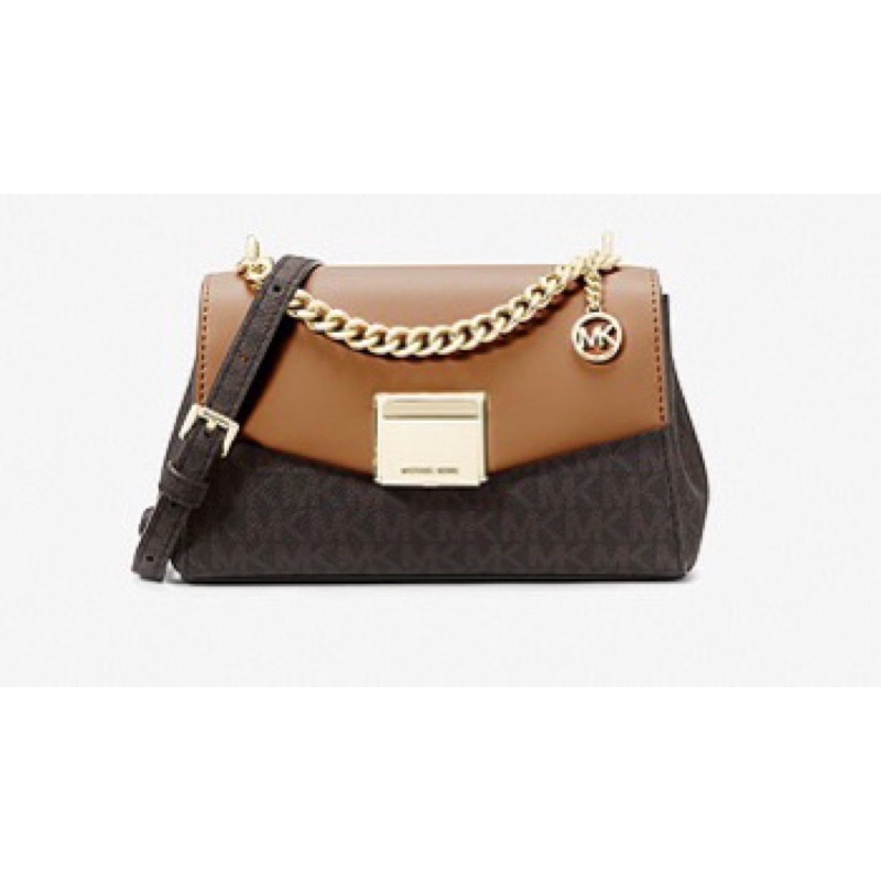 MICHAEL KORS Lita Small Two-Tone Logo and Leather Crossbody Bag brown