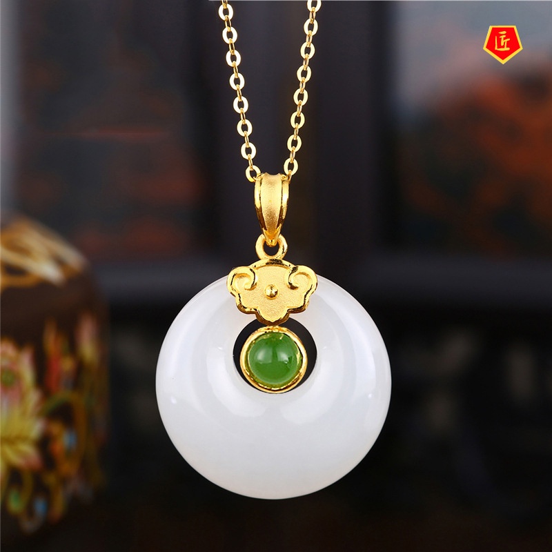 [Ready Stock]Hetian Jade Lotus White Chalcedony Necklace Pendant