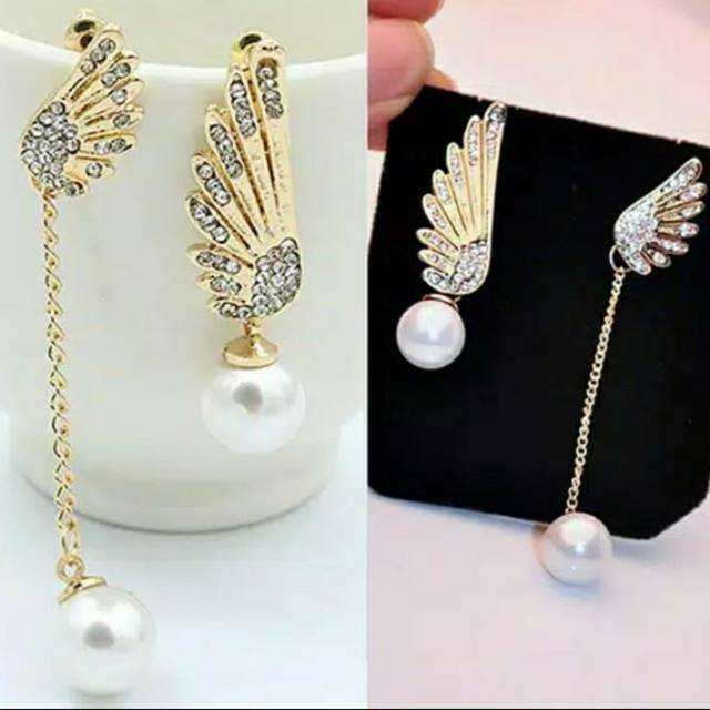 Anting fashion wanita motif wing angel mutiara imitasi cantik