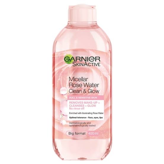 Garnier Micellar Rose Water Clean &amp; Glow - 400ml / 400 ml / 100 ml / 100ml (Pembersih Wajah Untuk Kulit Glowing)