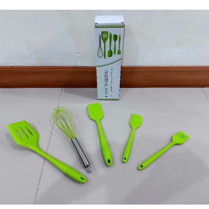Spatula set silikon tahan panas 5 pcs/sodet,sotil,kocokan,kuas