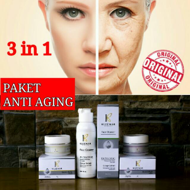 Paket 3 in 1 Perawatan wajah skincare Kleenar anti aging flek hitam mencerahkan | Glowing ReadyStock