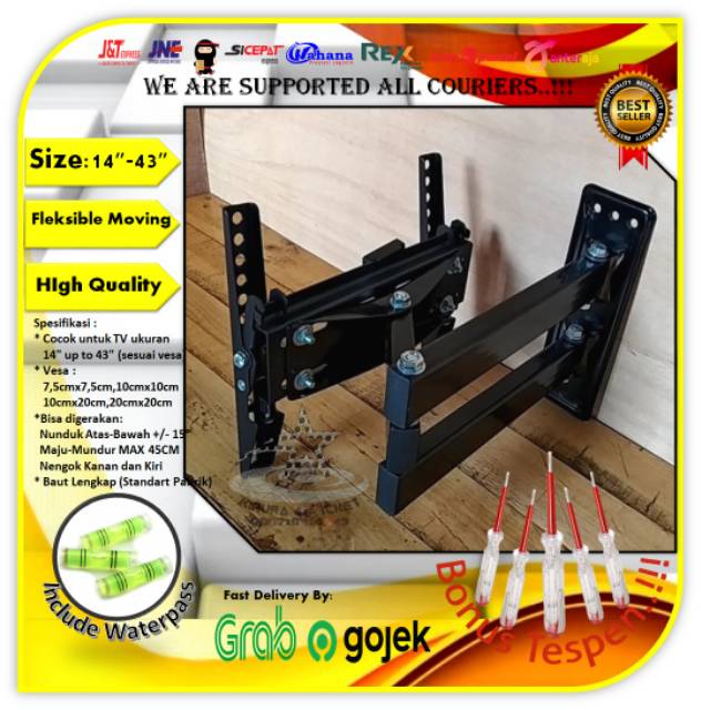 Termurah..!!Bracket tv LED LCD Swifle lengan 14&quot;-43&quot; kokoh!! Cocok semua merk TV