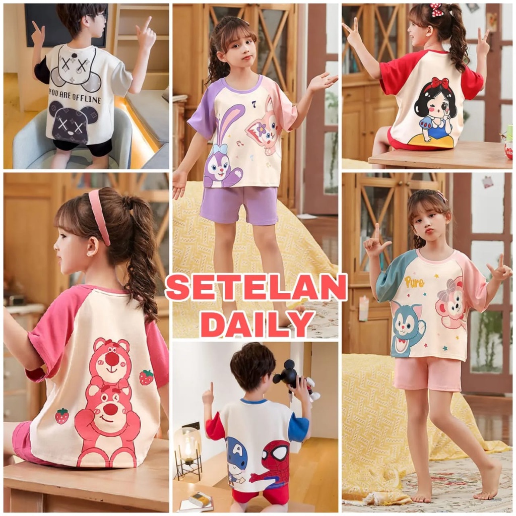 BAJUKIDDIE SETELAN DAILY BAJU TIDUR SANTAI ANAK CEWEK COWOK FASHION KOREA IMPOR