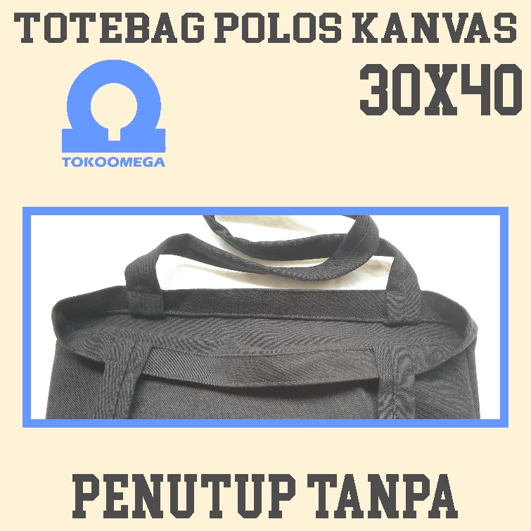 tokoomega Tote Bag Polos Kanvas Hitam Premium 30x40