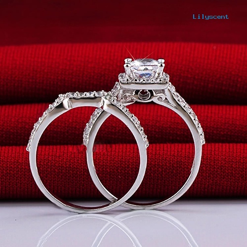 2pcs / Set Cincin 925 Sterling Silver Model Princess Cut Untuk Wanita