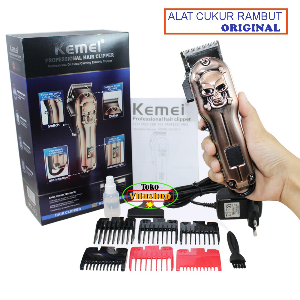 Hair Clipper Alat Cukur Kemei KM 2618 Mesin Cukuran dan Potong Rambut Charger