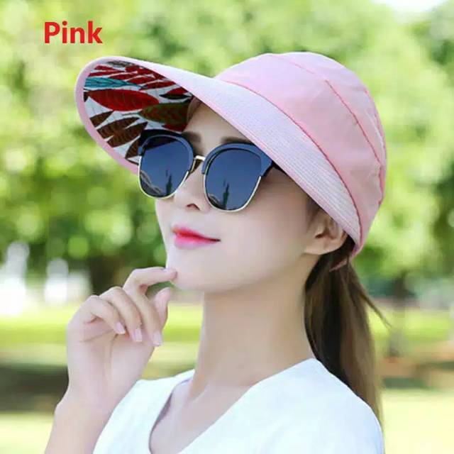 Topi Visor Lipat Wanita Casual Pelindung Sinar UV Anti UV Untuk Pantai-3