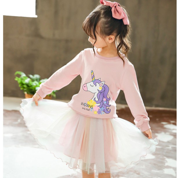 babyfit setelan UNICORN REAL baju sweater lengan panjang dengan rok tutu rainbow 721rp