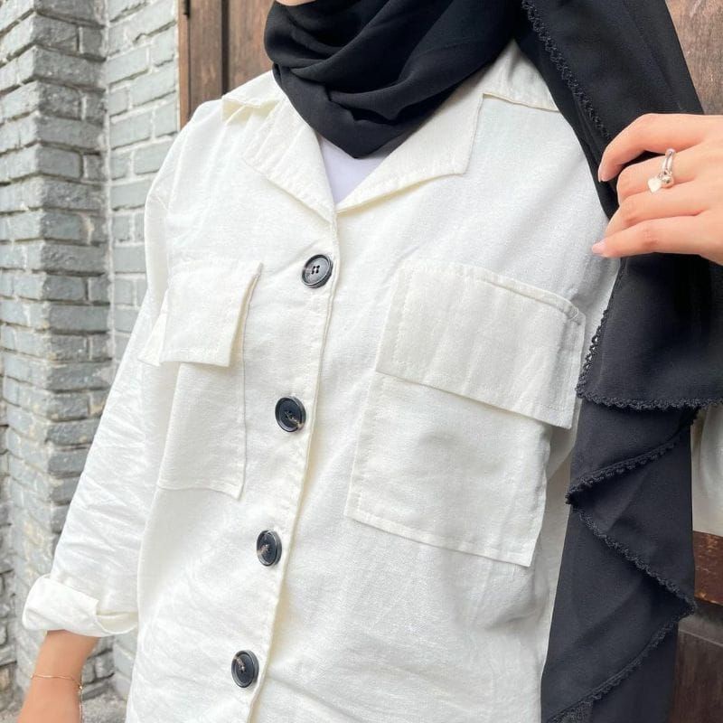 Outer Linen Dua Saku / Kemeja wanita linen / Atasan wanita linen