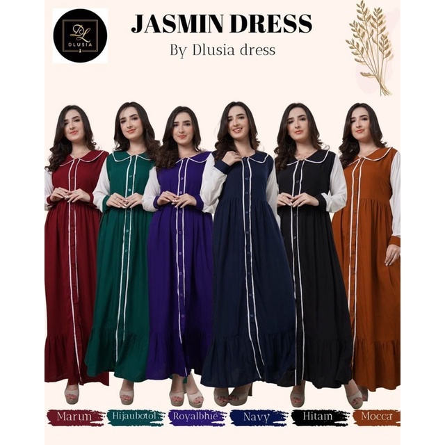 Daster Arab Dlusia JASMINE Maxi Dress Gamis Rayon Full Kancing