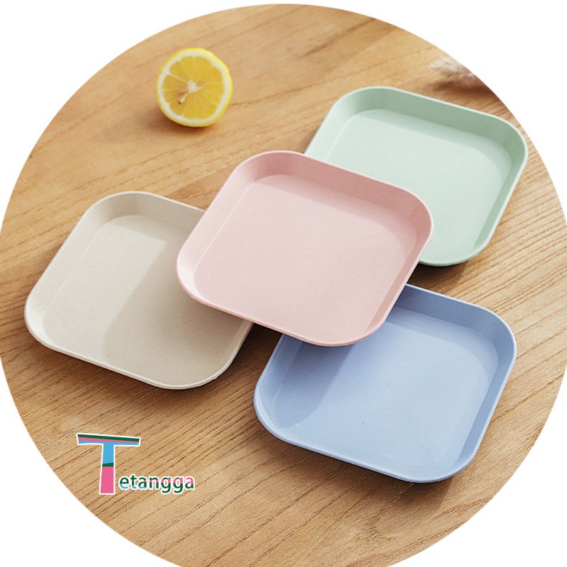Piring Makan Bentuk Kotak Wheat Straw Square Plate Warni Set 4 In 1 Square Plate Dinner Plate VS-21