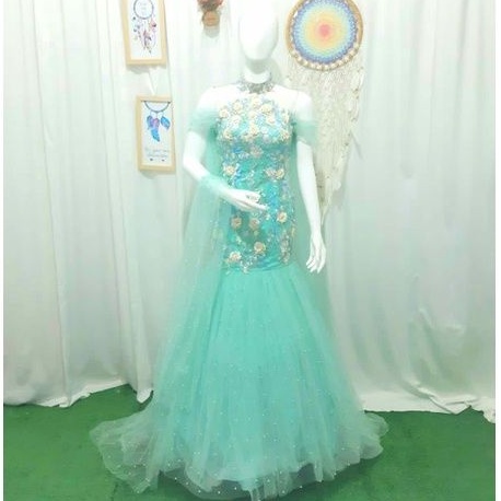 Preloved gaun pesta hijau biru mint