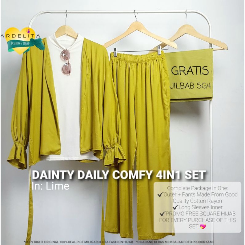 ORI PAKET OOTD 4IN1 HEMAT LENGKAP DAINTY DAILY COMFY WEAR SET / SETCEL WANITA NYAMAN DIPAKAI / BAJU SETELAN WANITA HIJAB BAHAN KATUN RAYON / BAJU WANITA MODEL TERBARU KEKINIAN / HOME DRESS KEREN NYAMAN GAYA