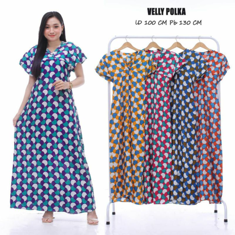 gaun velly polka " longdres lengan pendek" Daster murah
