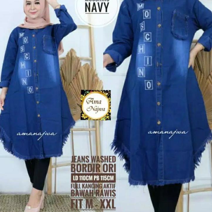 ✽ Kemeja Long Tunik Wanita Lengan Panjang Jumbo Ld 120 Tunic Motif Bordir Mochi Moshi Meylani Vinsha