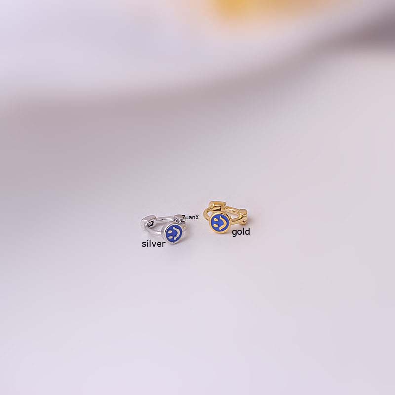 1 Pc Anting Bulat Mini Motif Emoji Bahan Tembaga Hias Batu Zircon Ukuran 5mm Untuk Wanita