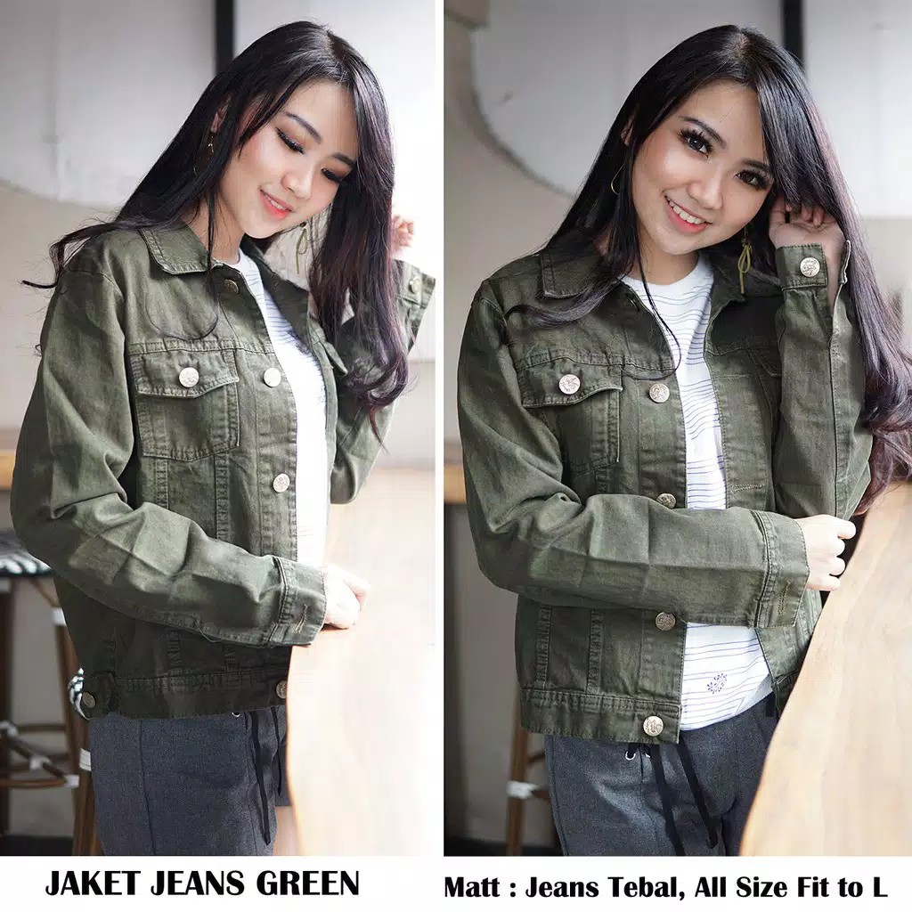 Jacket Wanita Jaket Jeans Green Murah Kekinian / Skinny Ripped Non Stretch