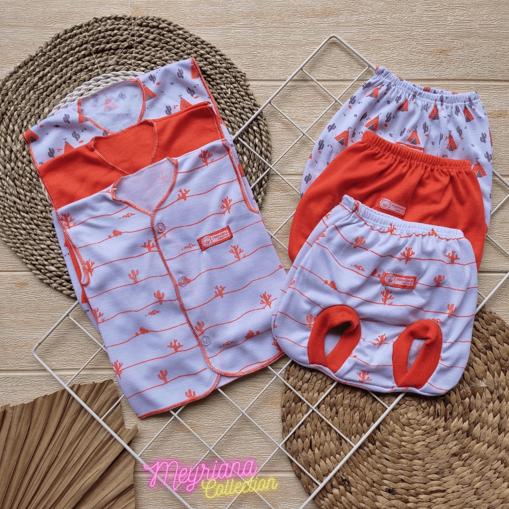 Seri Orange 6 PCS Baju Bayi Lengan Kutung dan Celana POP Kacamata Bayi Baru Lahir Meyriana Collection