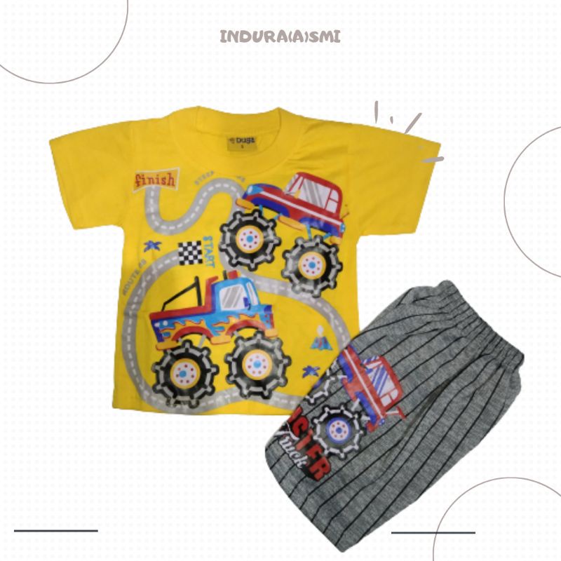 (Duga) Baju anak motif mobil - 1 set