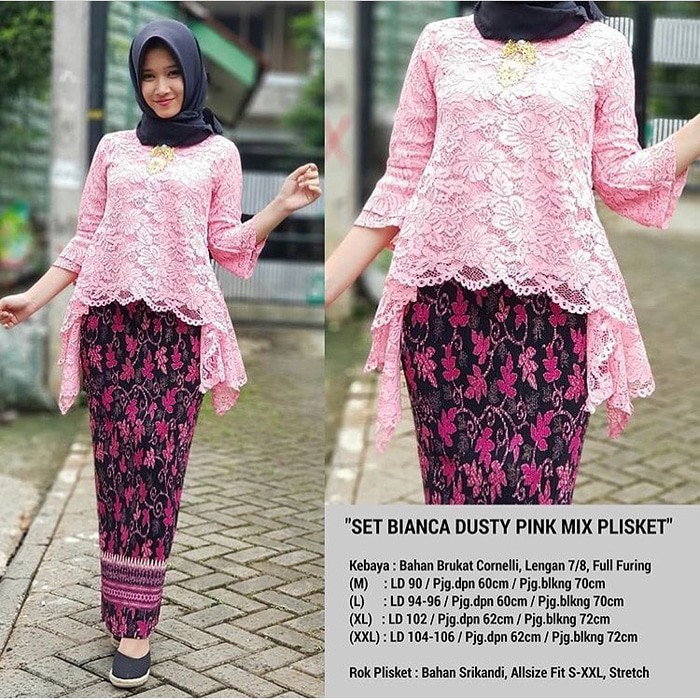 set kebaya brukat bianca rok plisket fashion wanita brukat