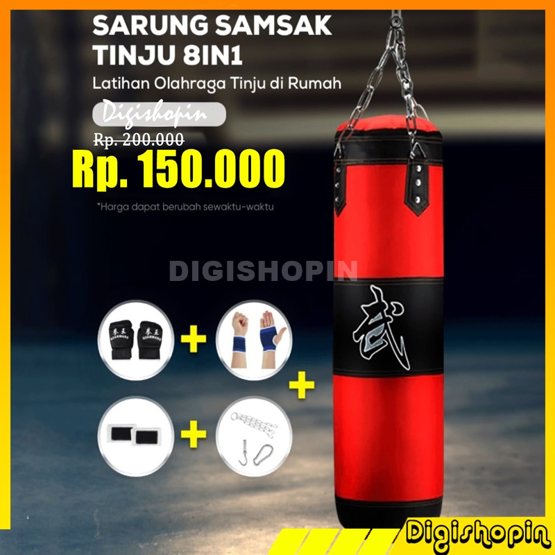 Set Samsak Tinju 8 in 1 Sarung Samsak MMA Boxing Punching Sandbag Bonus Hand Strap Glove Hand Band