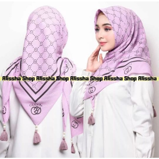 HIJAB SEGI EMPAT PLISKET MOTIF POM-POM/JILBAB SEGIEMPAT PLISKET MOTIF POM-POM impor terbaru