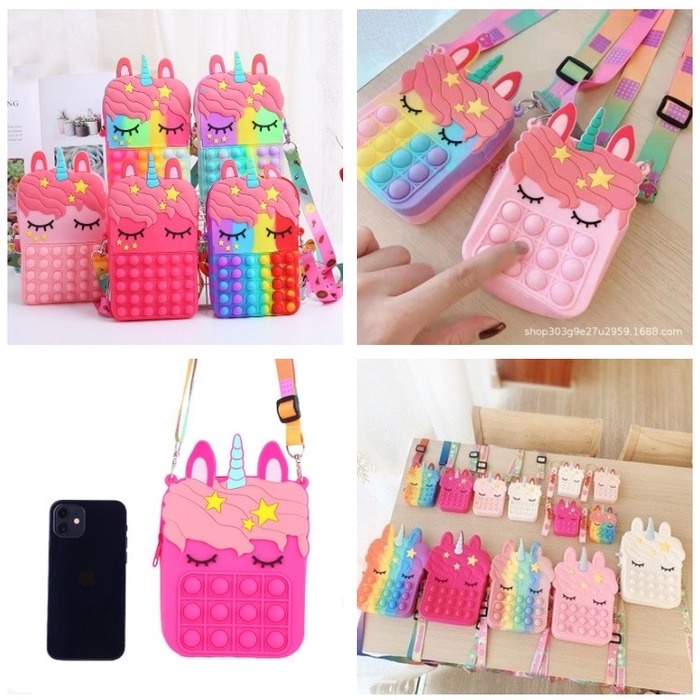 20cm Tas Messenger Anak Unicorn Tas Selempang Wanita Tas Bahu pop it