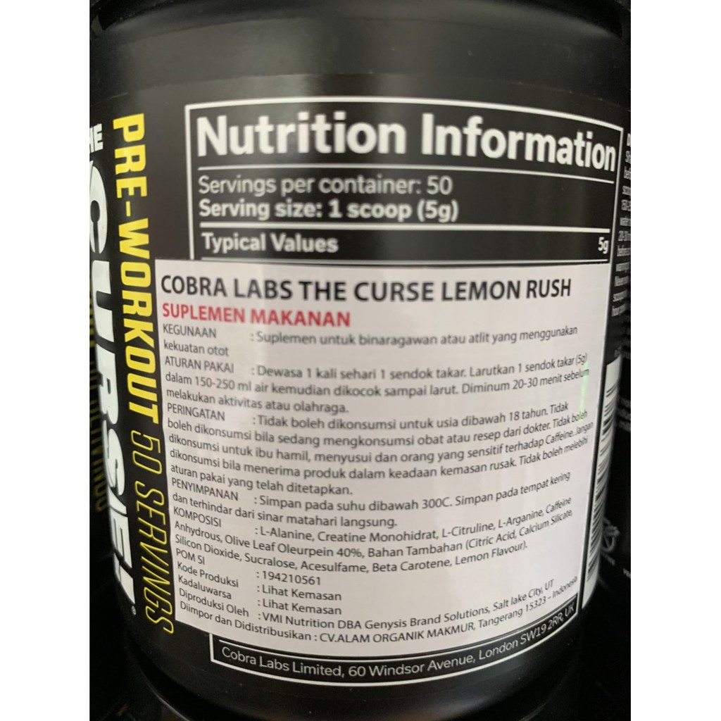 The Curse Pre Workout BPOM 50 Servings JNX Sport Cobralabs