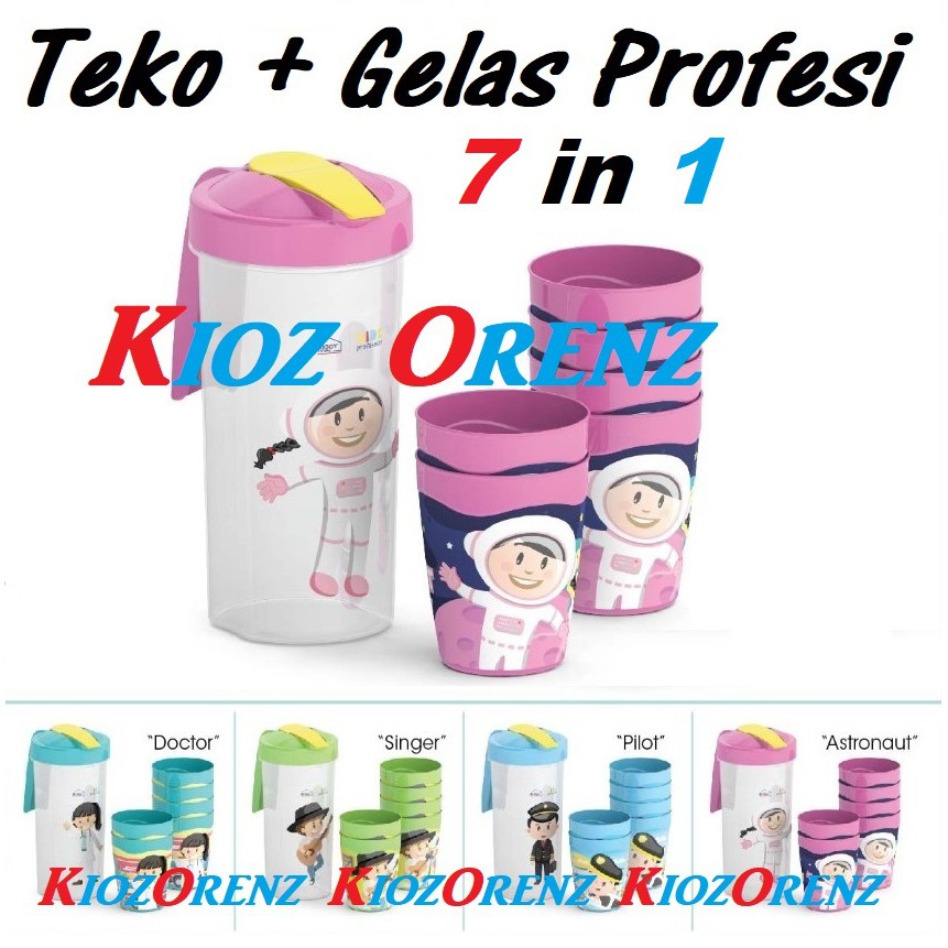 Teko Gelas 7 in 1 Teko Gelas Profesi Set Round Water Jar & Glass Tumbler Teko Beranak Gelas Plastik