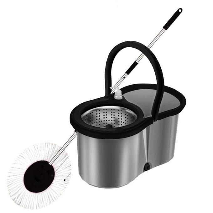 Graphix Smart Spin Mop Premium Stainless Alat Pel Free Refill abu-abu