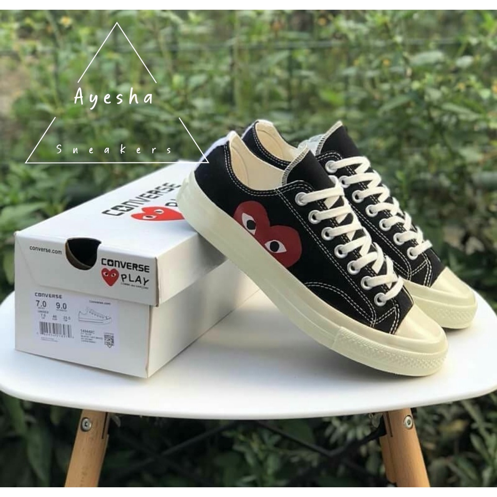 Converse Play Cdg Low Hati Wanita Premium Murah Sneaker Allstar Cwek Sepatu Kekinian Egret Black Whi