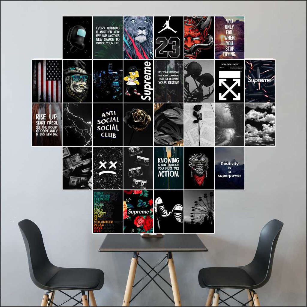  POSTER  DINDING AESTHETIC BLACK isi 32pcs POSTER  DINDING 