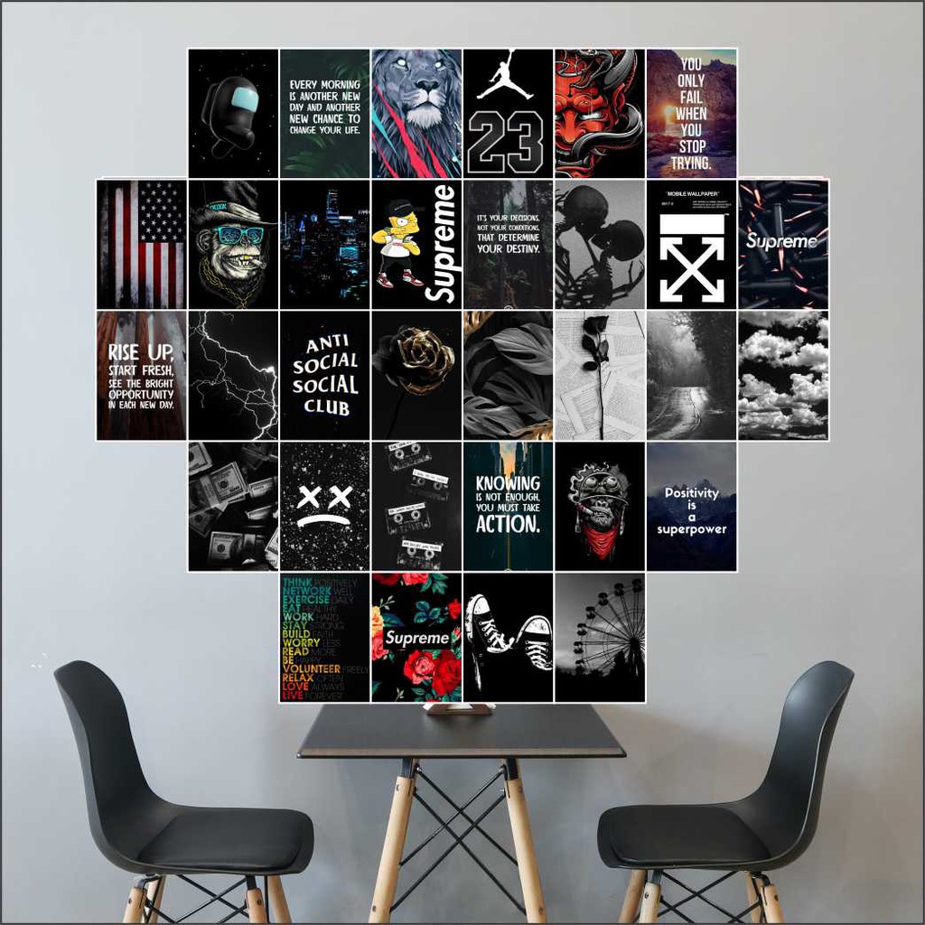 POSTER DINDING  AESTHETIC  BLACK isi 32pcs POSTER DINDING  