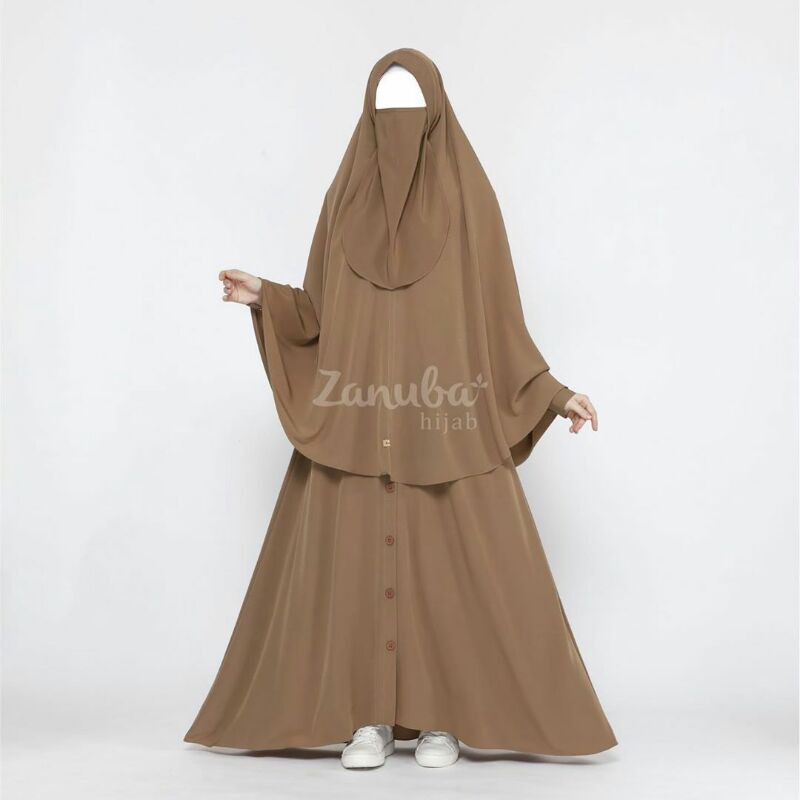 Button Set, Zanuba hijab, Gamis Set Polos Syari, Gamis Glamorous crepe