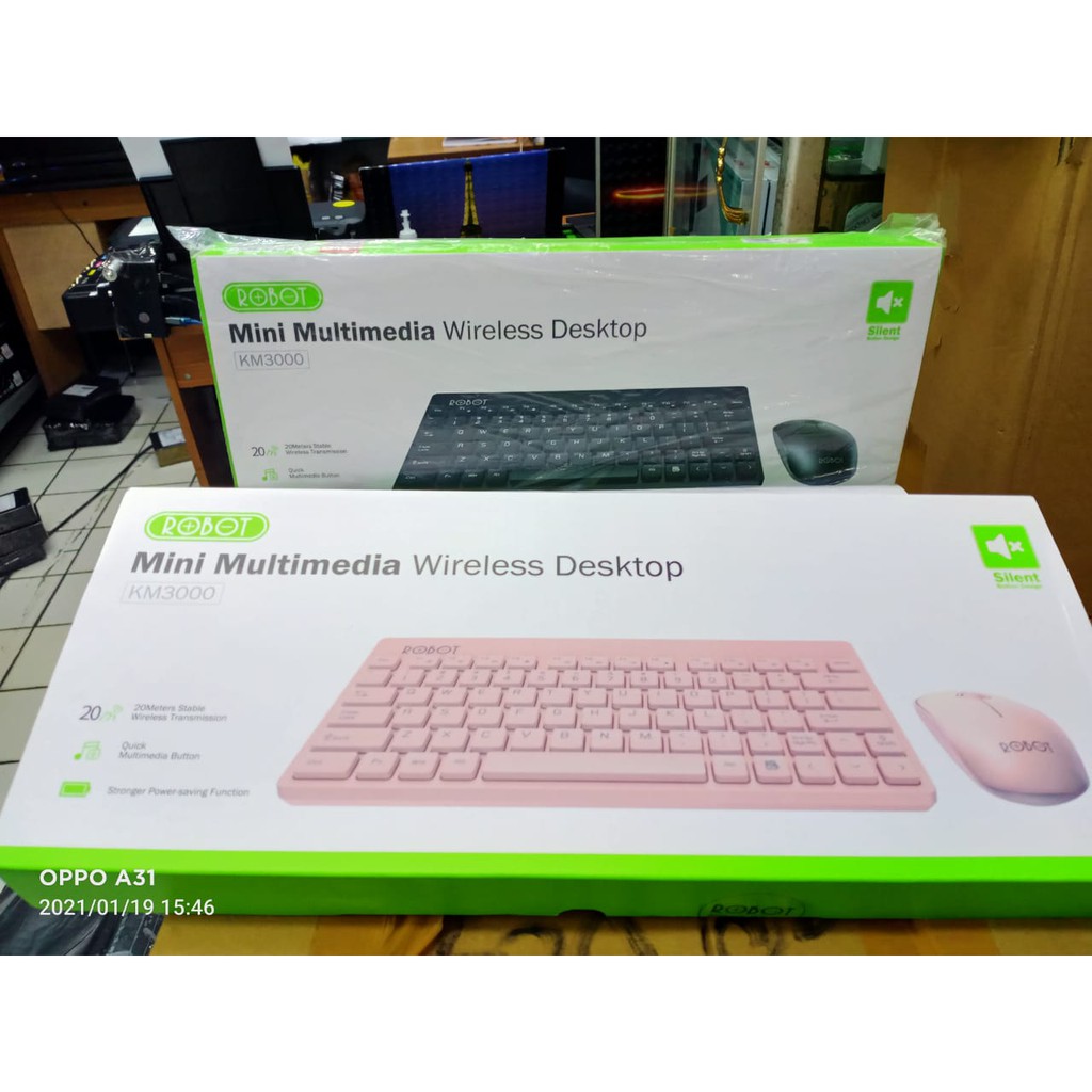 keyboard mouse mini wireles robot km3000 original 100% garansi resmi 1tahun suport tv android