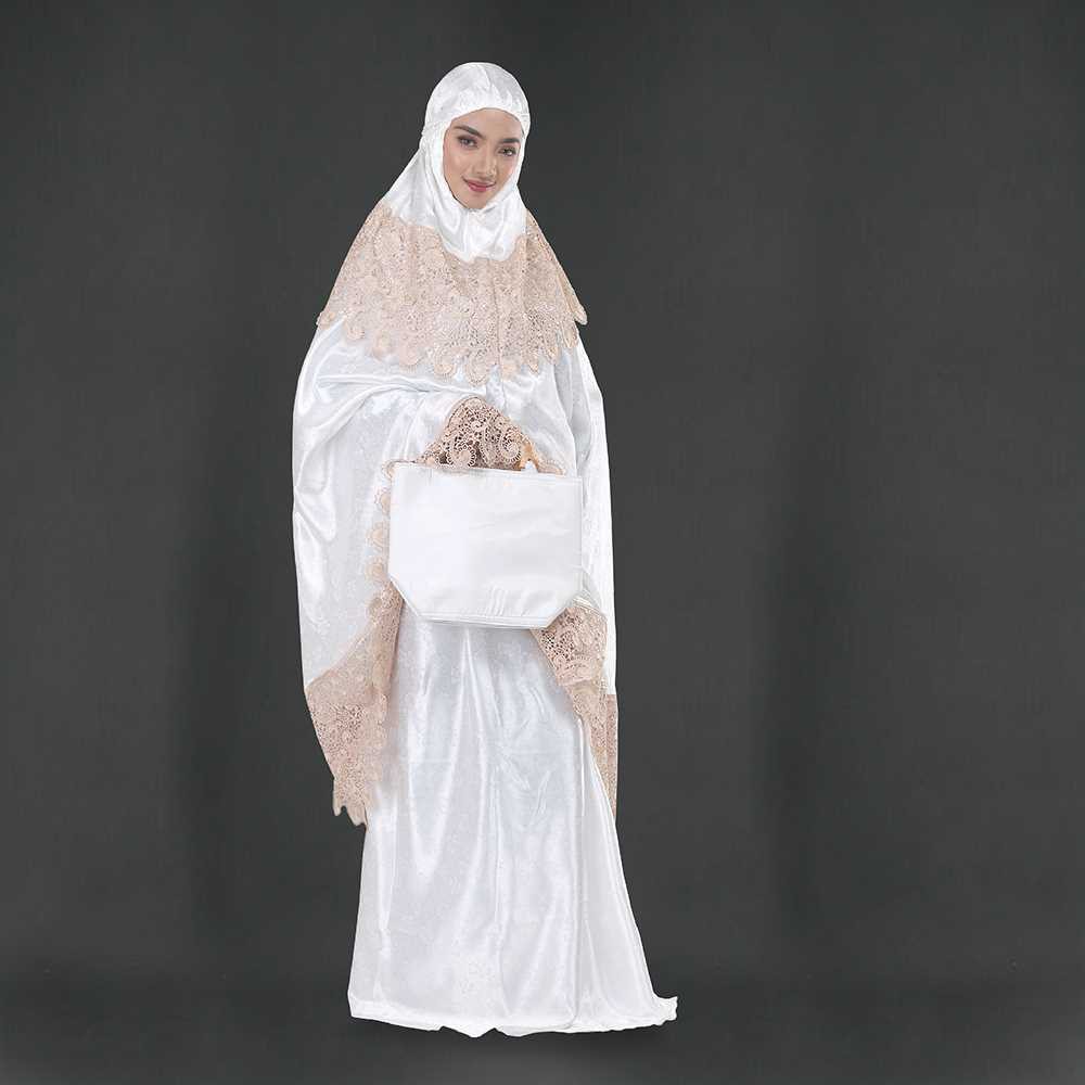 Mukena Renda Inficlo Premium Bahan Sutra Dove Putih Lembut Adem