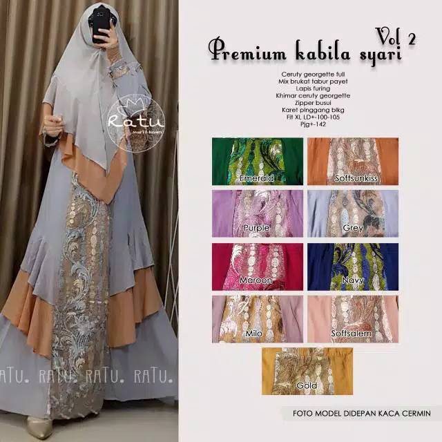 RHS ~ premium kabila syari 2 gamis pesta syari premium brokat keliling import ori solo by ratu hijab