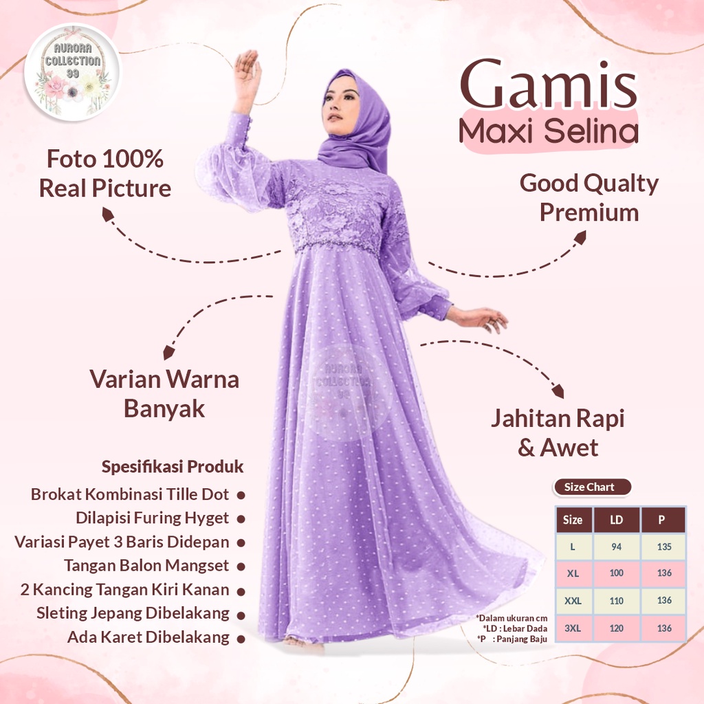 Pakaian Gamis Wanita Terbaru Maxi Selina Matt Brokat Ukuran Jumbo Model terbaru kekinian Good Qualit
