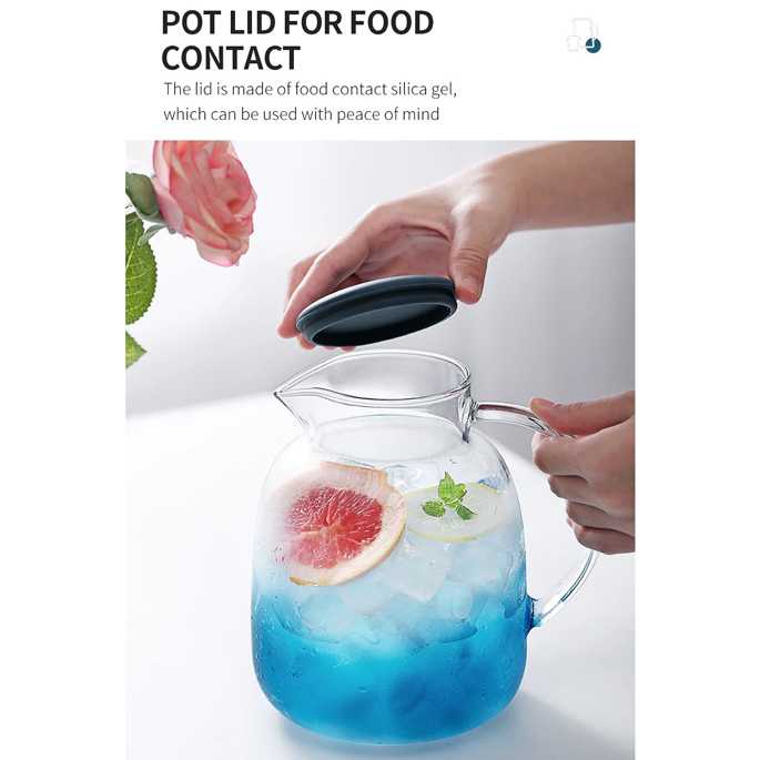 Pitcher Kaca Teko Kaca Tahan Panas Borosilicate Glass Tahan Panas Dan Dingin Desain Unik Kapasitas Besar 1.8 Liter Untuk Jus Es Teh Sirup