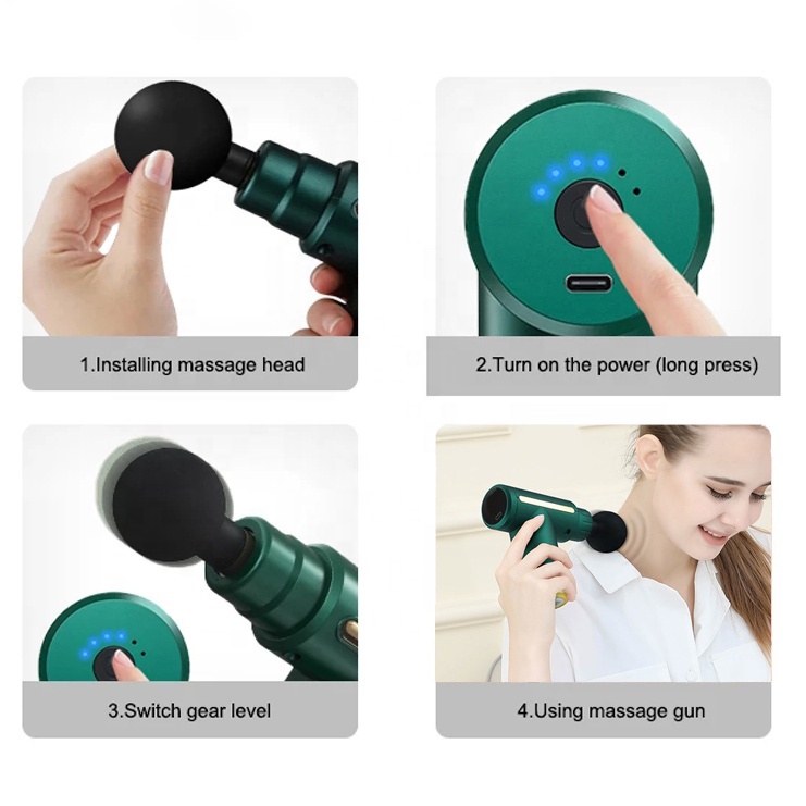 Massage Gun Alat Pijat Elektrik Pijat Getar Deep Tissue Muscle Massager Gun 4 In 1