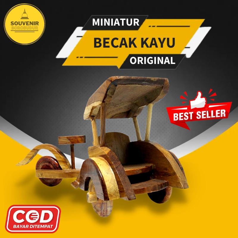 Miniatur Becak Kayu Jati Hiasan Meja Rak Dinding Pajangan Kamar Tidur Aesthetic Dekorasi Rumah Unik 