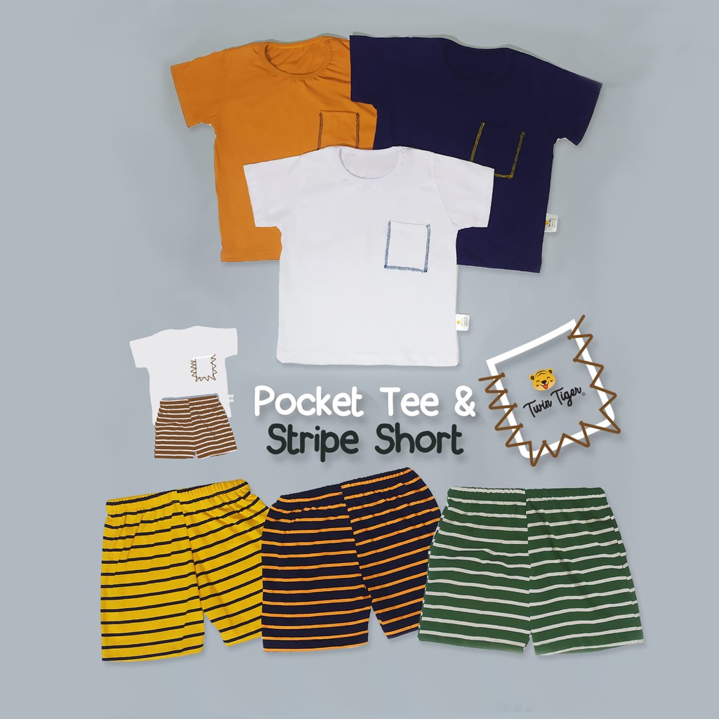 Twin Tiger Setelan Kaos Anak Tshirt Stripe Pocket Tee Sealife Set Baju Anak 0 -5 Th PART 2 CBKS