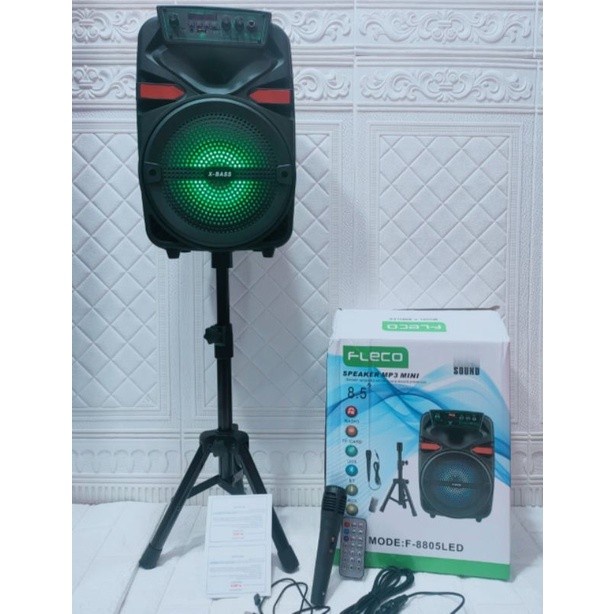 COD SPEAKER BLUETOOTH FLECO F-8805 LED 8.5 INCH X-BASS BONUS  MIC + STAND //SPEAKER KARAOKE F-8805 X-BASS// SALON AKTIF FLECO X-BASS F-8805