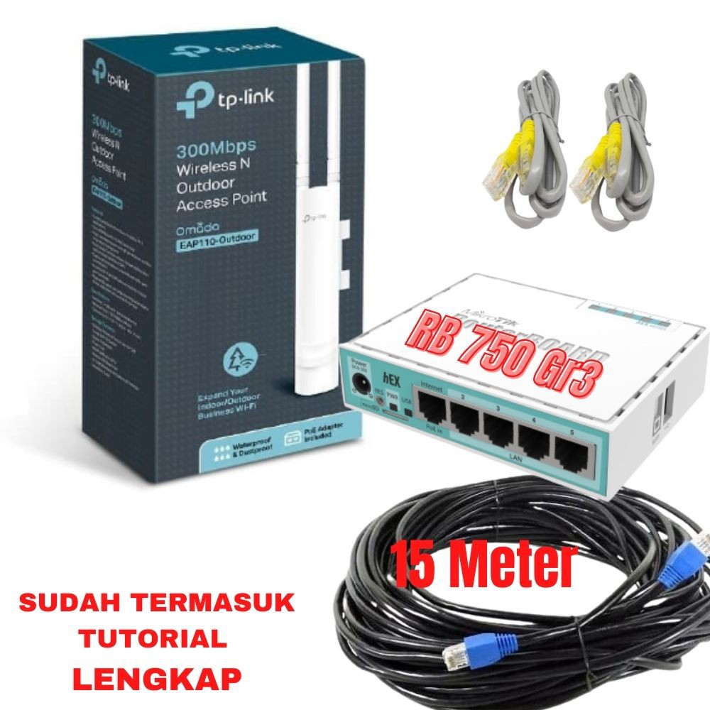 Paket Alat Usaha Wifi Sistem Voucher RT RW NET Siap Pakai - Mikrotik RB750Gr3 + Eap 110 Omni Outdoor
