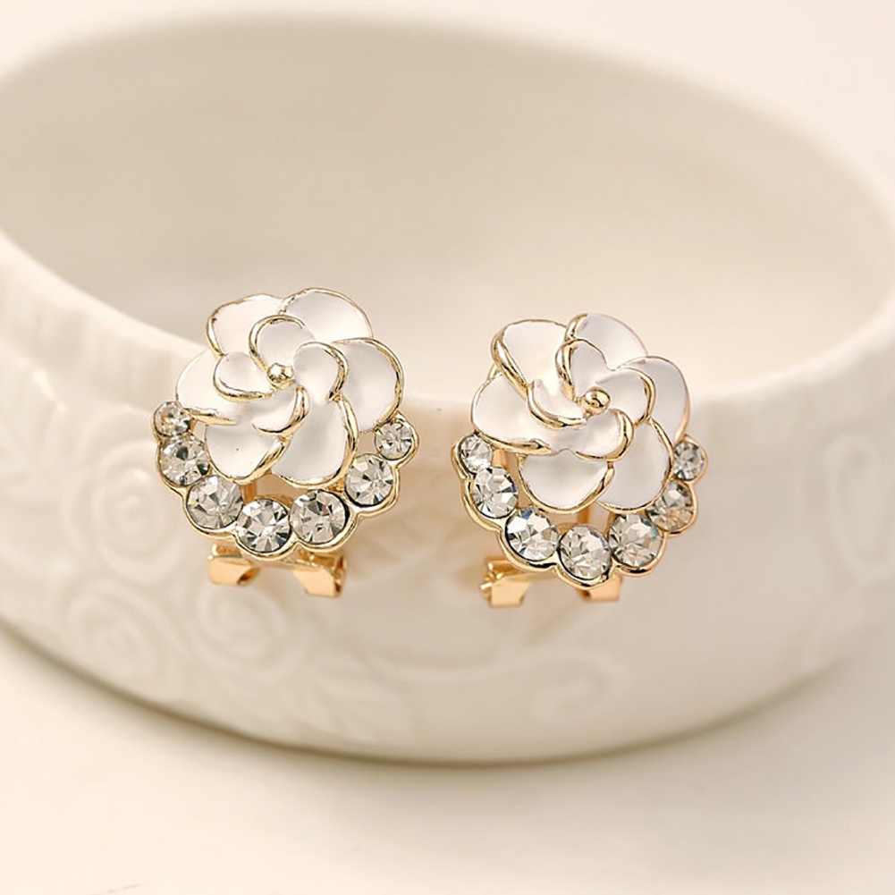 Hu Hu Hu Hu Hu Alat Bantu Pasang Kacamata♡ Anting Tusuk Motif Bunga Mawar Hias Berlian Imitasi Lucu Untuk Wanita