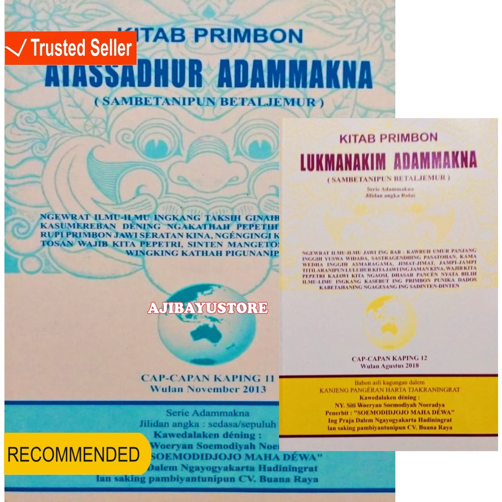 BUKU KITAB PRIMBON ATASSADHUR ADAMMAKNA LUKMANAKIM ADAMMAKNA SAMBETANIPUN BETALJEMUR SOEMODIDJOJO