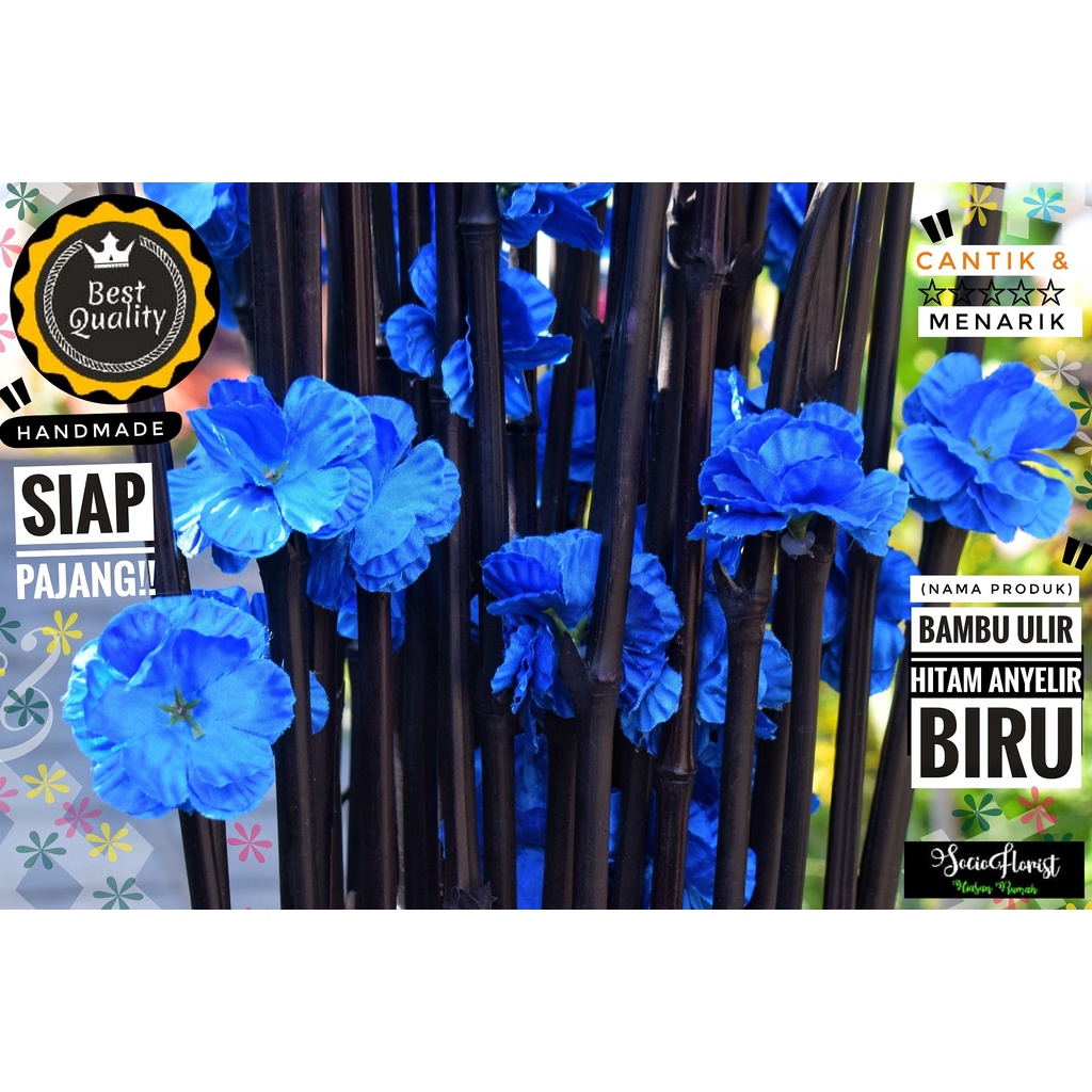 bunga plastik hiasan ruang tamu 15 Btg Bambu Ulir Hitam Anyelir Biru 190cm (Tanpa Pot)