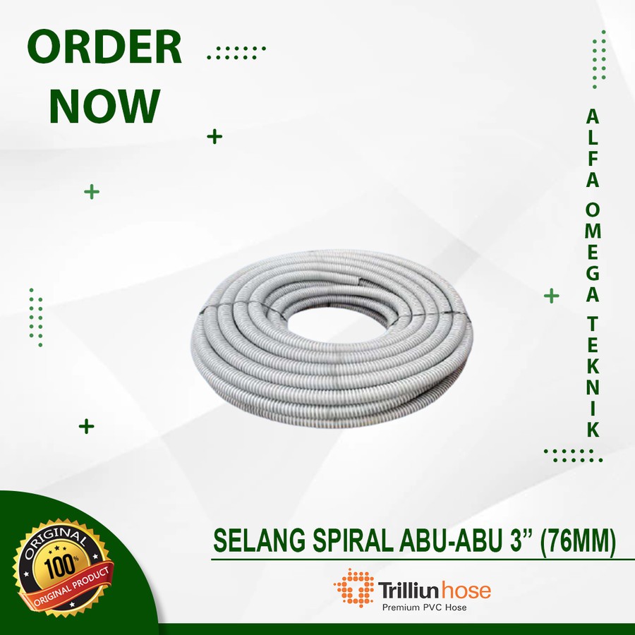 SELANG HISAP SPIRAL ABU ABU 3 INCH 76MM TRILLIUN PVC HOSE GREY 3"