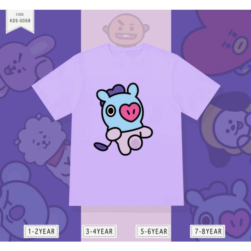 KAOS ANAK GAMBAR BT21/BTS PEREMPUAN&amp;LAKI-LAKI COTTON 24S DTF